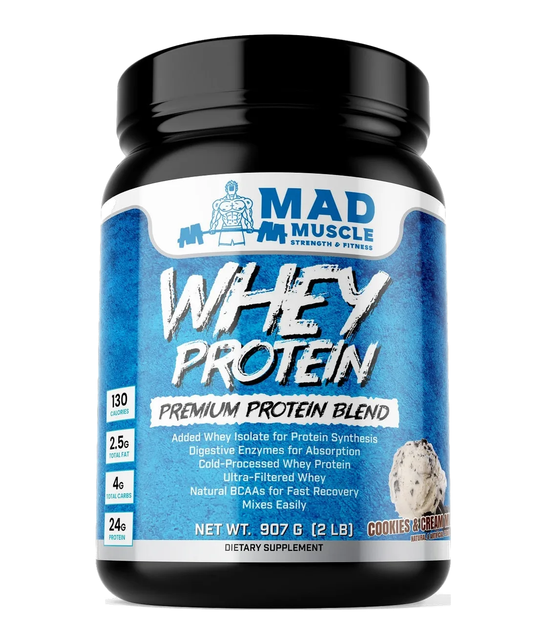 Mad Muscle 2 lb. Whey Protein, Cookies and Cream flavour